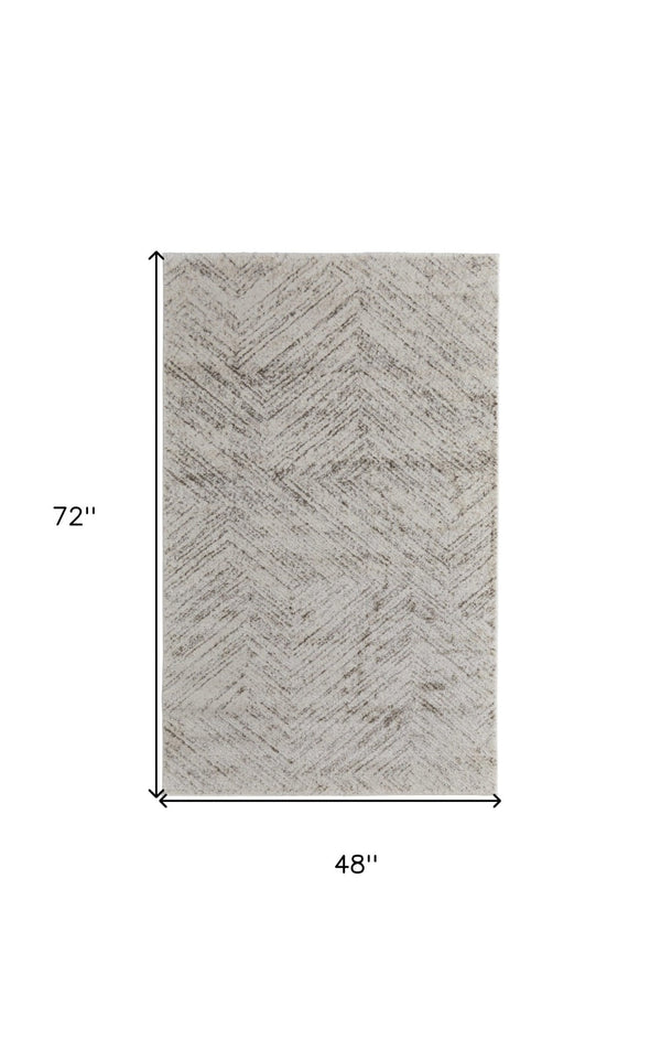 HomeRoots 4' Ivory and Brown Geometric Power Loom Area Rug - Modern, Durable Accent for Any Room Decor 4' X 6' 567795