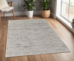HomeRoots 4' Ivory and Brown Geometric Power Loom Area Rug - Modern, Durable Accent for Any Room Decor 4' X 6' 567795