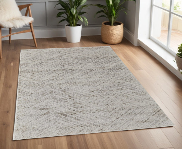 HomeRoots 4' Ivory and Brown Geometric Power Loom Area Rug - Modern, Durable Accent for Any Room Decor 4' X 6' 567795