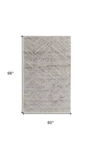 HomeRoots 4' Ivory and Brown Geometric Power Loom Area Rug - Modern, Durable Accent for Any Room Decor 5' X 8' 567796