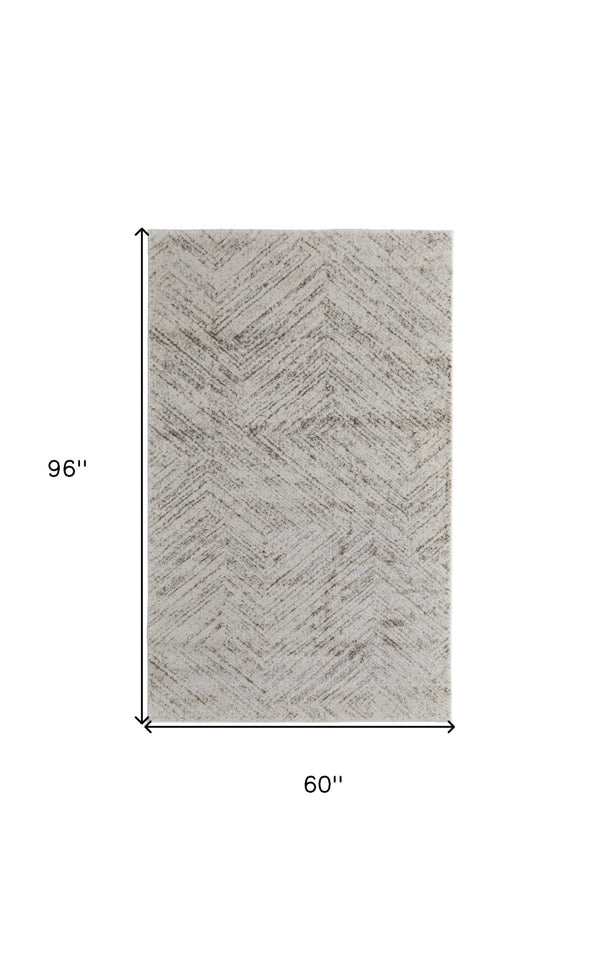 HomeRoots 4' Ivory and Brown Geometric Power Loom Area Rug - Modern, Durable Accent for Any Room Decor 5' X 8' 567796
