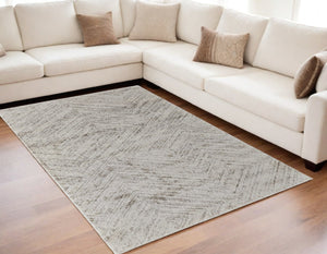 HomeRoots 4' Ivory and Brown Geometric Power Loom Area Rug - Modern, Durable Accent for Any Room Decor 5' X 8' 567796