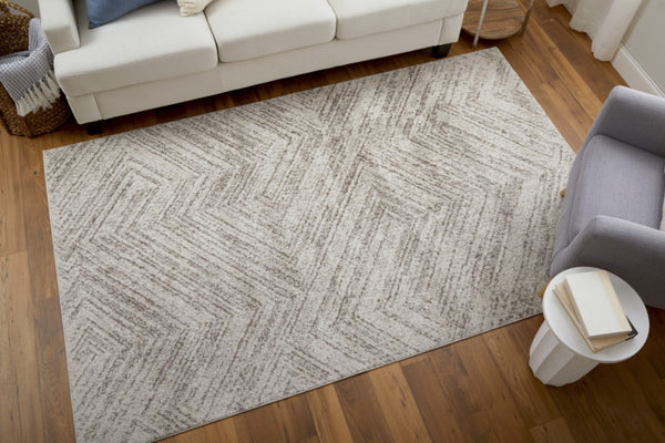 HomeRoots 4' Ivory and Brown Geometric Power Loom Area Rug - Modern, Durable Accent for Any Room Decor 5' X 8' 567796