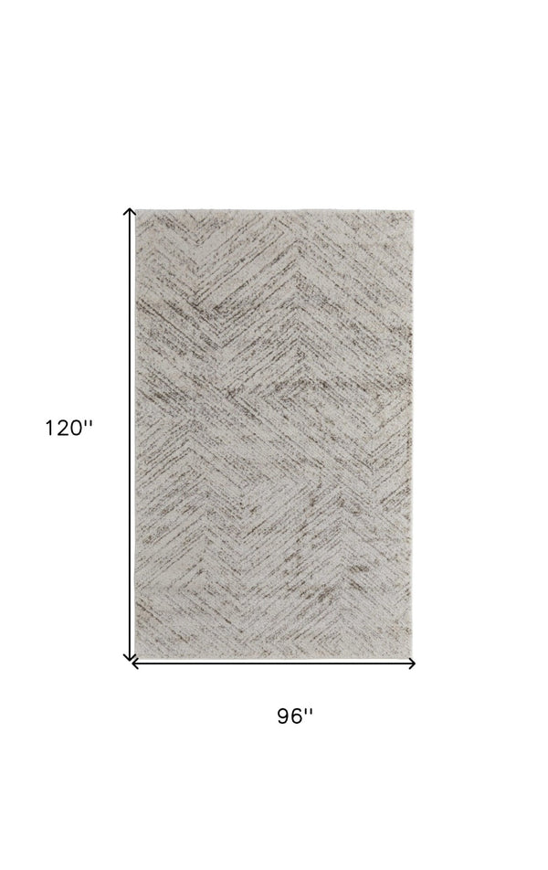 HomeRoots 4' Ivory and Brown Geometric Power Loom Area Rug - Modern, Durable Accent for Any Room Decor 8' X 10' 567797