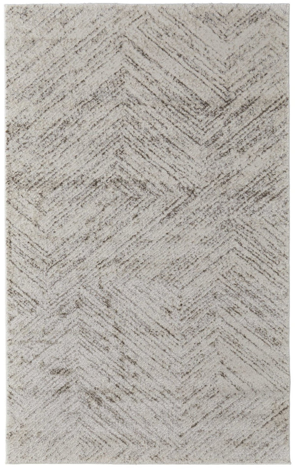 HomeRoots 4' Ivory and Brown Geometric Power Loom Area Rug - Modern, Durable Accent for Any Room Decor 7' X 10' 567798