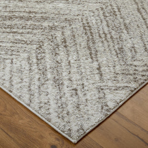 HomeRoots 4' Ivory and Brown Geometric Power Loom Area Rug - Modern, Durable Accent for Any Room Decor 7' X 10' 567798
