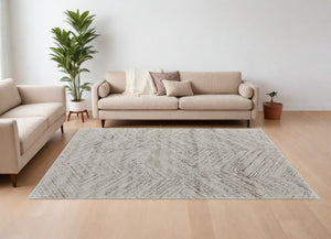 HomeRoots 4' Ivory and Brown Geometric Power Loom Area Rug - Modern, Durable Accent for Any Room Decor 7' X 10' 567798