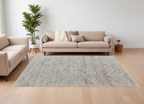 HomeRoots 4' Ivory and Brown Geometric Power Loom Area Rug - Modern, Durable Accent for Any Room Decor 9' X 12' 567799