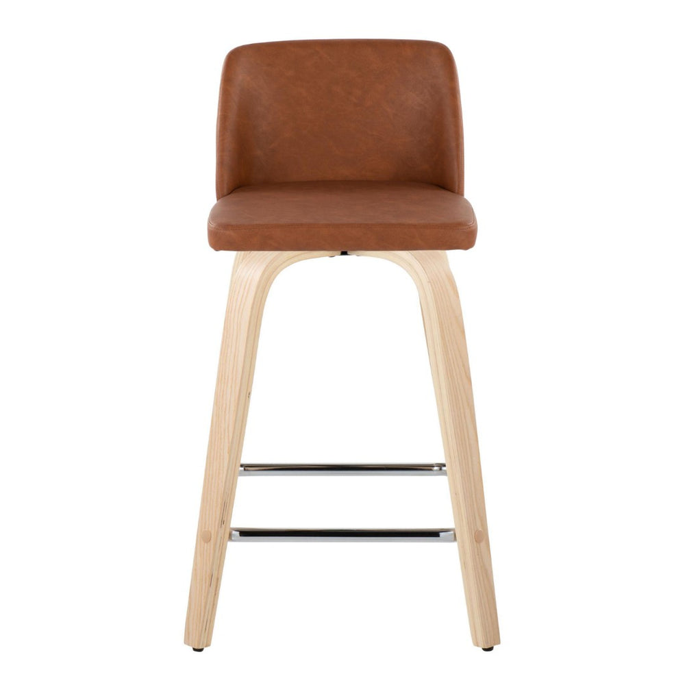 English Elm Fixed-height Swivel Counterstools Faux Leather Seat Wood Frame Chrome Footrest Set B202S01769