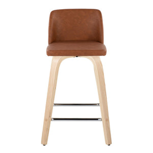 English Elm Fixed-height Swivel Counterstools Faux Leather Seat Wood Frame Chrome Footrest Set B202S01769