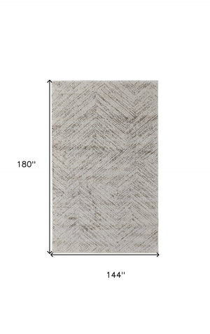 Homeroots 12' Premium Ivory And Brown Geometric Area Rug - Stain Resistant, Durable, Perfect For Kids & Pets Ivory Polypropylene 567801