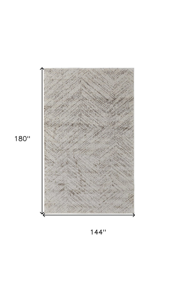 Homeroots 12' Premium Ivory And Brown Geometric Area Rug - Stain Resistant, Durable, Perfect For Kids & Pets Ivory Polypropylene 567801