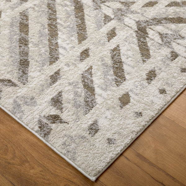 HomeRoots 4' Modern Ivory and Brown Geometric Area Rug - Stain Resistant, Easy Care for High-Traffic Spaces 5' X 8' 567804