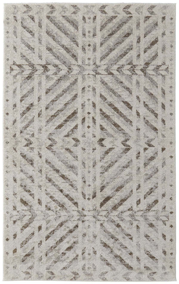 HomeRoots 4' Modern Ivory and Brown Geometric Area Rug - Stain Resistant, Easy Care for High-Traffic Spaces 8' X 10' 567805