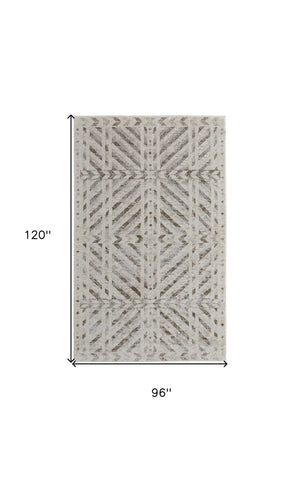 HomeRoots 4' Modern Ivory and Brown Geometric Area Rug - Stain Resistant, Easy Care for High-Traffic Spaces 8' X 10' 567805