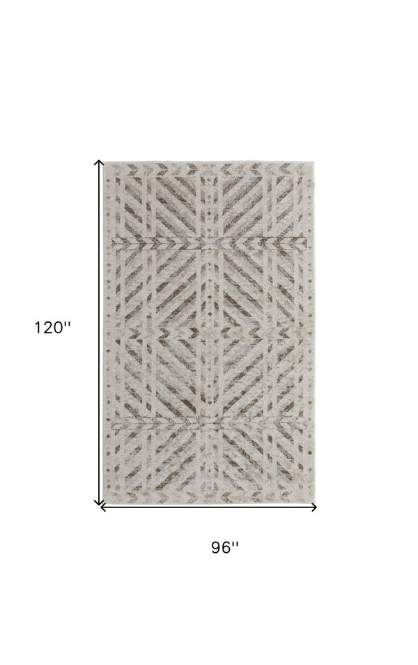 HomeRoots 4' Modern Ivory and Brown Geometric Area Rug - Stain Resistant, Easy Care for High-Traffic Spaces 8' X 10' 567805
