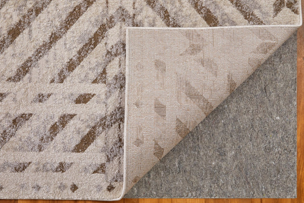 HomeRoots 4' Modern Ivory and Brown Geometric Area Rug - Stain Resistant, Easy Care for High-Traffic Spaces 8' X 10' 567805
