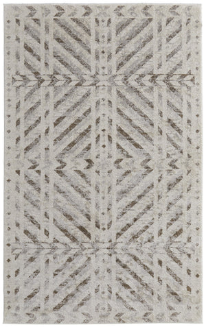 HomeRoots 4' Modern Ivory and Brown Geometric Area Rug - Stain Resistant, Easy Care for High-Traffic Spaces 7' X 10' 567806