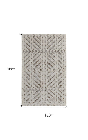 HomeRoots 4' Modern Ivory and Brown Geometric Area Rug - Stain Resistant, Easy Care for High-Traffic Spaces 10' X 14' 567808