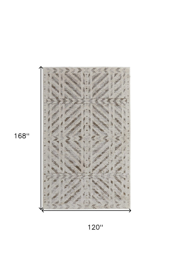 HomeRoots 4' Modern Ivory and Brown Geometric Area Rug - Stain Resistant, Easy Care for High-Traffic Spaces 10' X 14' 567808
