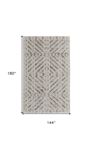 HomeRoots 4' Modern Ivory and Brown Geometric Area Rug - Stain Resistant, Easy Care for High-Traffic Spaces 12' X 15' 567809