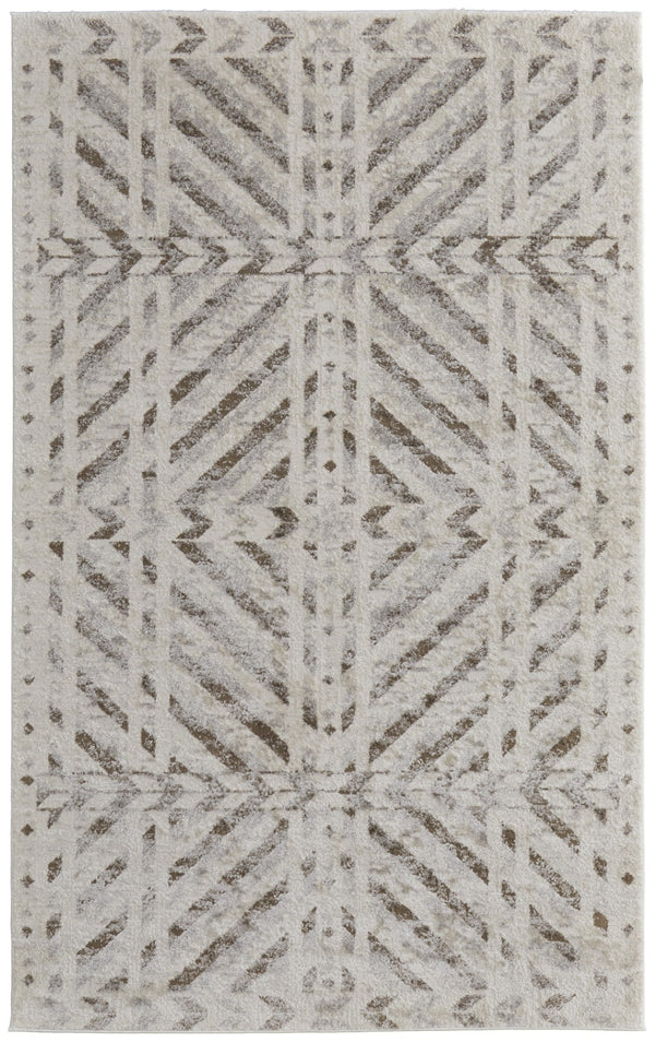 HomeRoots 4' Modern Ivory and Brown Geometric Area Rug - Stain Resistant, Easy Care for High-Traffic Spaces 12' X 15' 567809