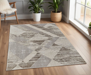 HomeRoots 4' Contemporary Ivory, Gray, and Brown Geometric Area Rug - Stylish, Durable, and Easy Care Design 4' X 6' 567811