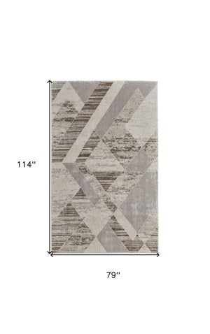 HomeRoots 4' Contemporary Ivory, Gray, and Brown Geometric Area Rug - Stylish, Durable, and Easy Care Design 7' X 10' 567814