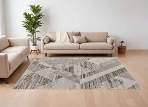 HomeRoots 4' Contemporary Ivory, Gray, and Brown Geometric Area Rug - Stylish, Durable, and Easy Care Design 7' X 10' 567814