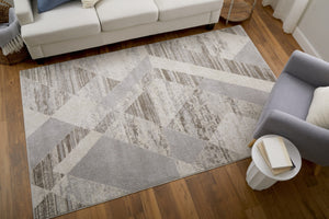 HomeRoots 4' Contemporary Ivory, Gray, and Brown Geometric Area Rug - Stylish, Durable, and Easy Care Design 7' X 10' 567814