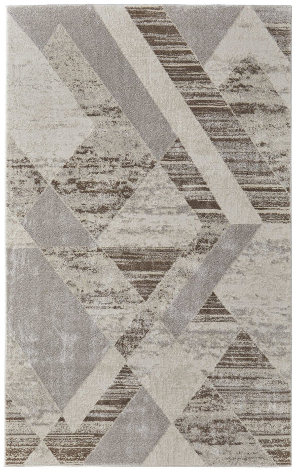 HomeRoots 4' Contemporary Ivory, Gray, and Brown Geometric Area Rug - Stylish, Durable, and Easy Care Design 9' X 12' 567815