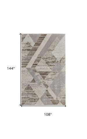 HomeRoots 4' Contemporary Ivory, Gray, and Brown Geometric Area Rug - Stylish, Durable, and Easy Care Design 9' X 12' 567815