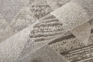 HomeRoots 4' Contemporary Ivory, Gray, and Brown Geometric Area Rug - Stylish, Durable, and Easy Care Design 9' X 12' 567815