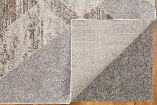 HomeRoots 4' Contemporary Ivory, Gray, and Brown Geometric Area Rug - Stylish, Durable, and Easy Care Design 10' X 14' 567816