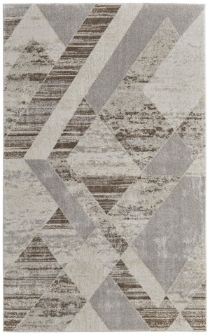 HomeRoots 4' Contemporary Ivory, Gray, and Brown Geometric Area Rug - Stylish, Durable, and Easy Care Design 10' X 14' 567816