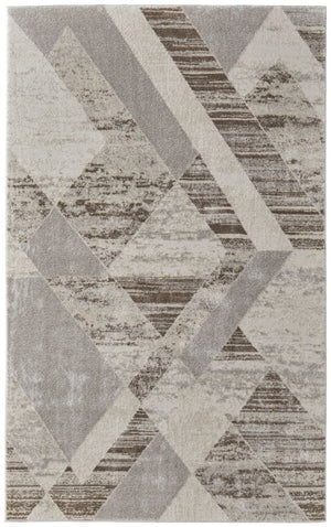 HomeRoots 4' Contemporary Ivory, Gray, and Brown Geometric Area Rug - Stylish, Durable, and Easy Care Design 12' X 15' 567817