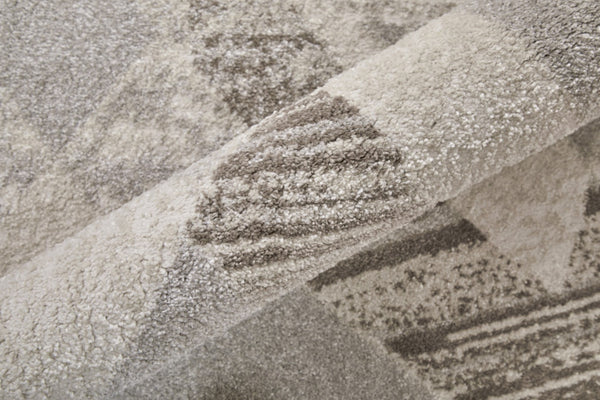 HomeRoots 4' Contemporary Ivory, Gray, and Brown Geometric Area Rug - Stylish, Durable, and Easy Care Design 12' X 15' 567817