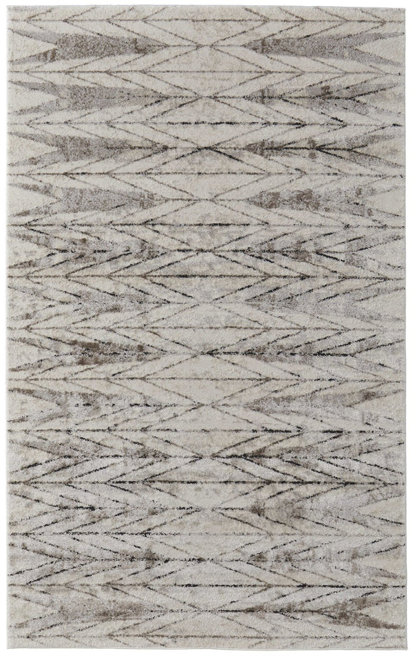 HomeRoots 4' Stylish Ivory and Brown Geometric Area Rug - Soft, Durable, Stain-Resistant for High-Traffic Spaces 4' X 6' 567819