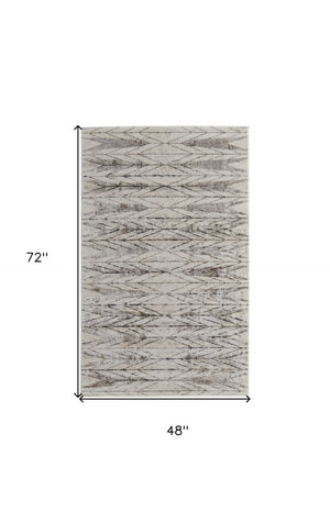 HomeRoots 4' Stylish Ivory and Brown Geometric Area Rug - Soft, Durable, Stain-Resistant for High-Traffic Spaces 4' X 6' 567819