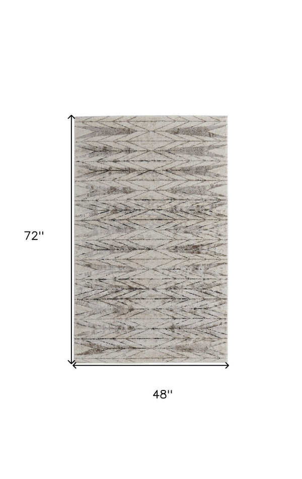 HomeRoots 4' Stylish Ivory and Brown Geometric Area Rug - Soft, Durable, Stain-Resistant for High-Traffic Spaces 4' X 6' 567819