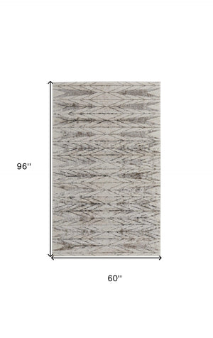 HomeRoots 4' Stylish Ivory and Brown Geometric Area Rug - Soft, Durable, Stain-Resistant for High-Traffic Spaces 5' X 8' 567820