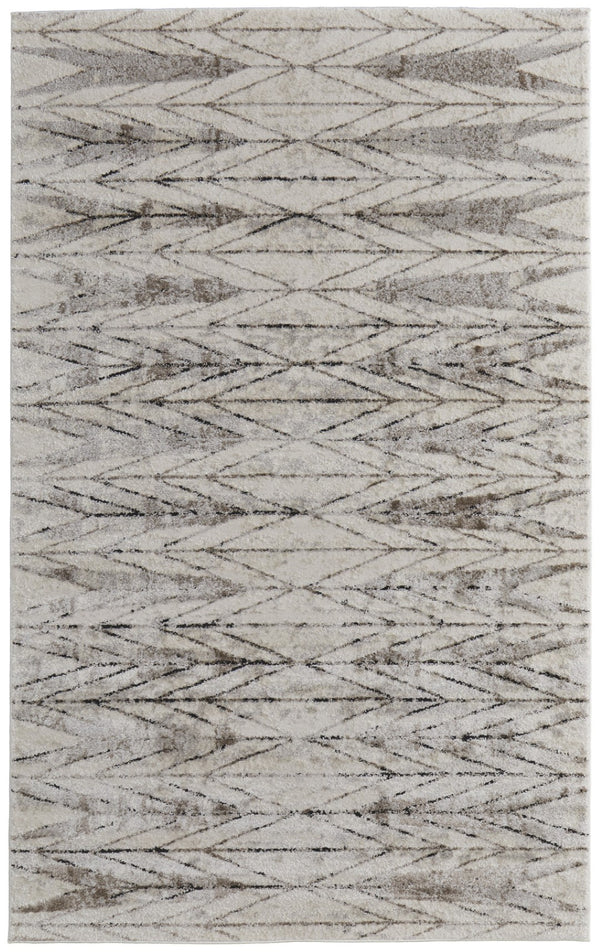 HomeRoots 4' Stylish Ivory and Brown Geometric Area Rug - Soft, Durable, Stain-Resistant for High-Traffic Spaces 5' X 8' 567820