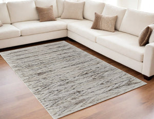 HomeRoots 4' Stylish Ivory and Brown Geometric Area Rug - Soft, Durable, Stain-Resistant for High-Traffic Spaces 5' X 8' 567820