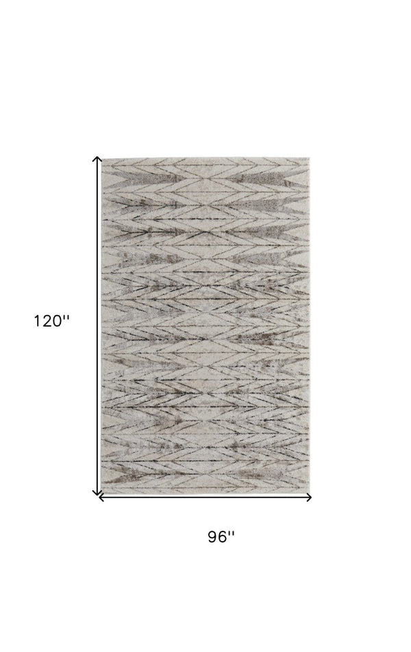 HomeRoots 4' Stylish Ivory and Brown Geometric Area Rug - Soft, Durable, Stain-Resistant for High-Traffic Spaces 8' X 10' 567821