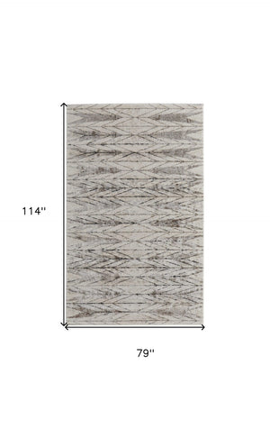 HomeRoots 4' Stylish Ivory and Brown Geometric Area Rug - Soft, Durable, Stain-Resistant for High-Traffic Spaces 7' X 10' 567822
