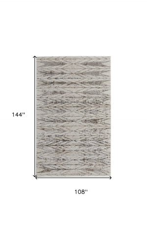 HomeRoots 4' Stylish Ivory and Brown Geometric Area Rug - Soft, Durable, Stain-Resistant for High-Traffic Spaces 9' X 12' 567823