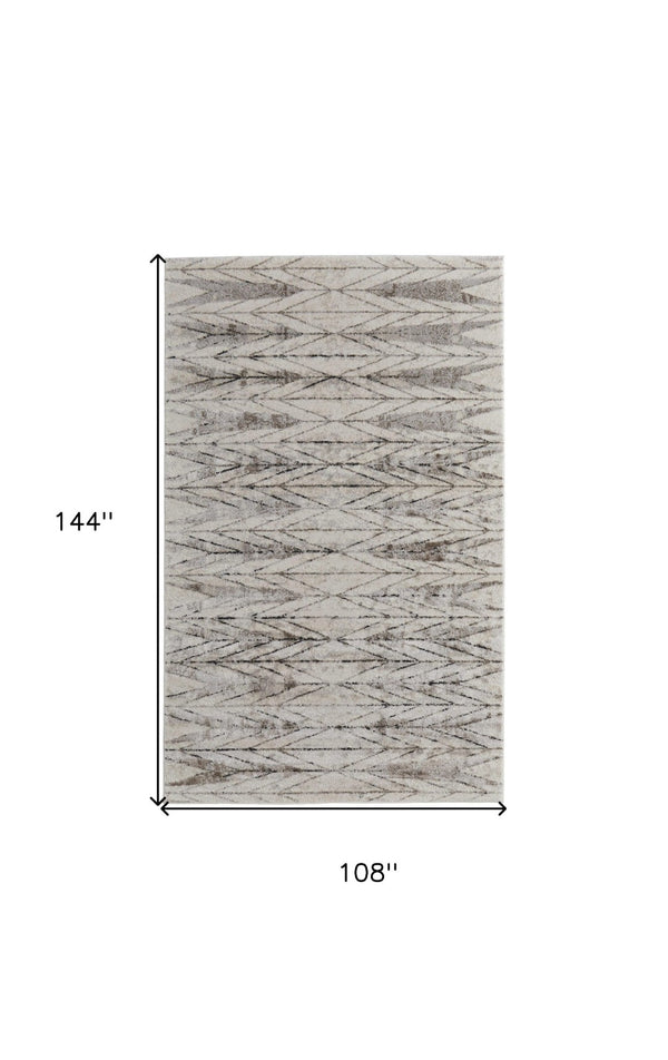 HomeRoots 4' Stylish Ivory and Brown Geometric Area Rug - Soft, Durable, Stain-Resistant for High-Traffic Spaces 9' X 12' 567823