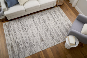 HomeRoots 4' Stylish Ivory and Brown Geometric Area Rug - Soft, Durable, Stain-Resistant for High-Traffic Spaces 9' X 12' 567823