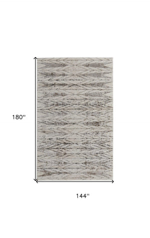 HomeRoots 4' Stylish Ivory and Brown Geometric Area Rug - Soft, Durable, Stain-Resistant for High-Traffic Spaces 12' X 15' 567825