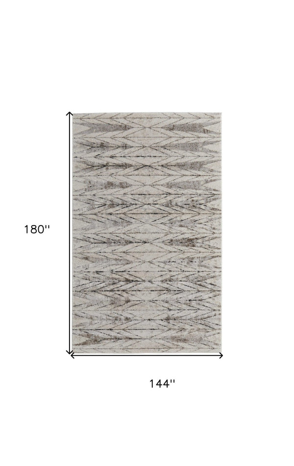 HomeRoots 4' Stylish Ivory and Brown Geometric Area Rug - Soft, Durable, Stain-Resistant for High-Traffic Spaces 12' X 15' 567825